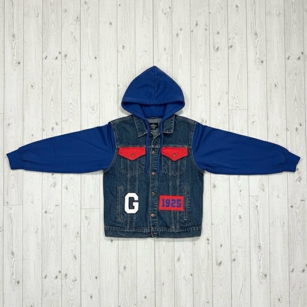 New York Giants NFL Denim Jacket with Blue Sleeves and Red Accents